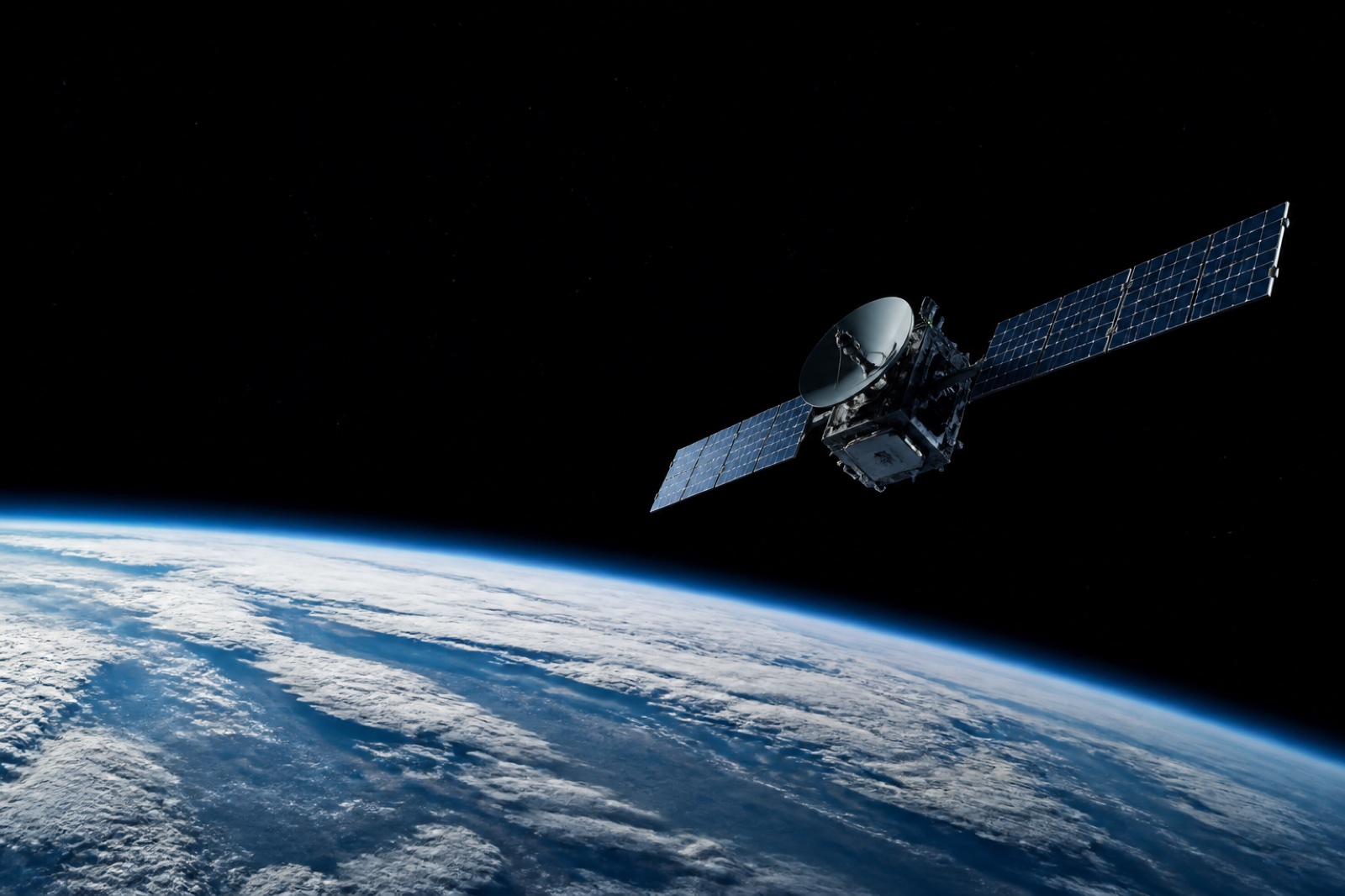 Satellite orbiting above Earth, representing global telecommunications infrastructure